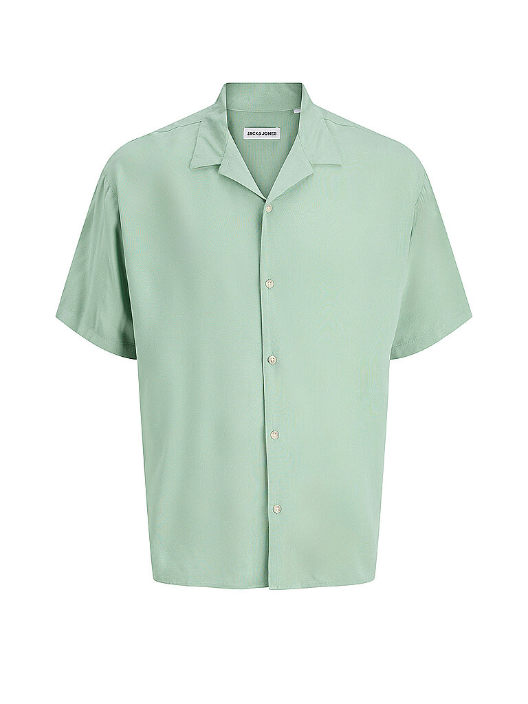 Kurzarmhemd JACK & JONES "JJEJEFF RESORT SOLID SHIRT SS SN", Herren, Gr. S, N-Gr, granite grün, Web, Obermaterial: 100% Viskose, unifarben, loose fit normal, V-Ausschnitt, Hemden, Viskose, loose fit